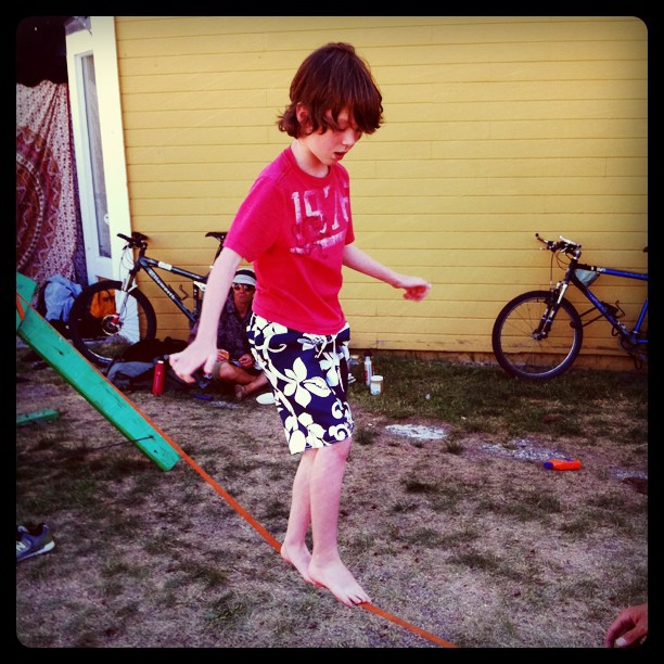 Leighton&#8217;s first time on a slackline (Taken with Instagram at Squaw Valley Ski Resort)