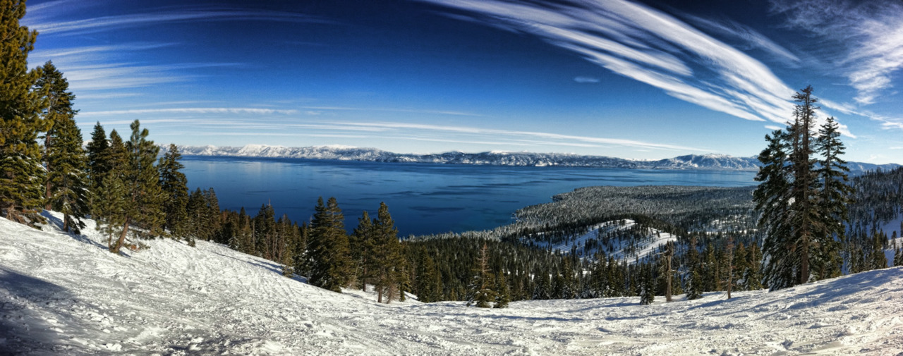 Panoramic view of Lake Tahoe from Homewood Ski Resort.