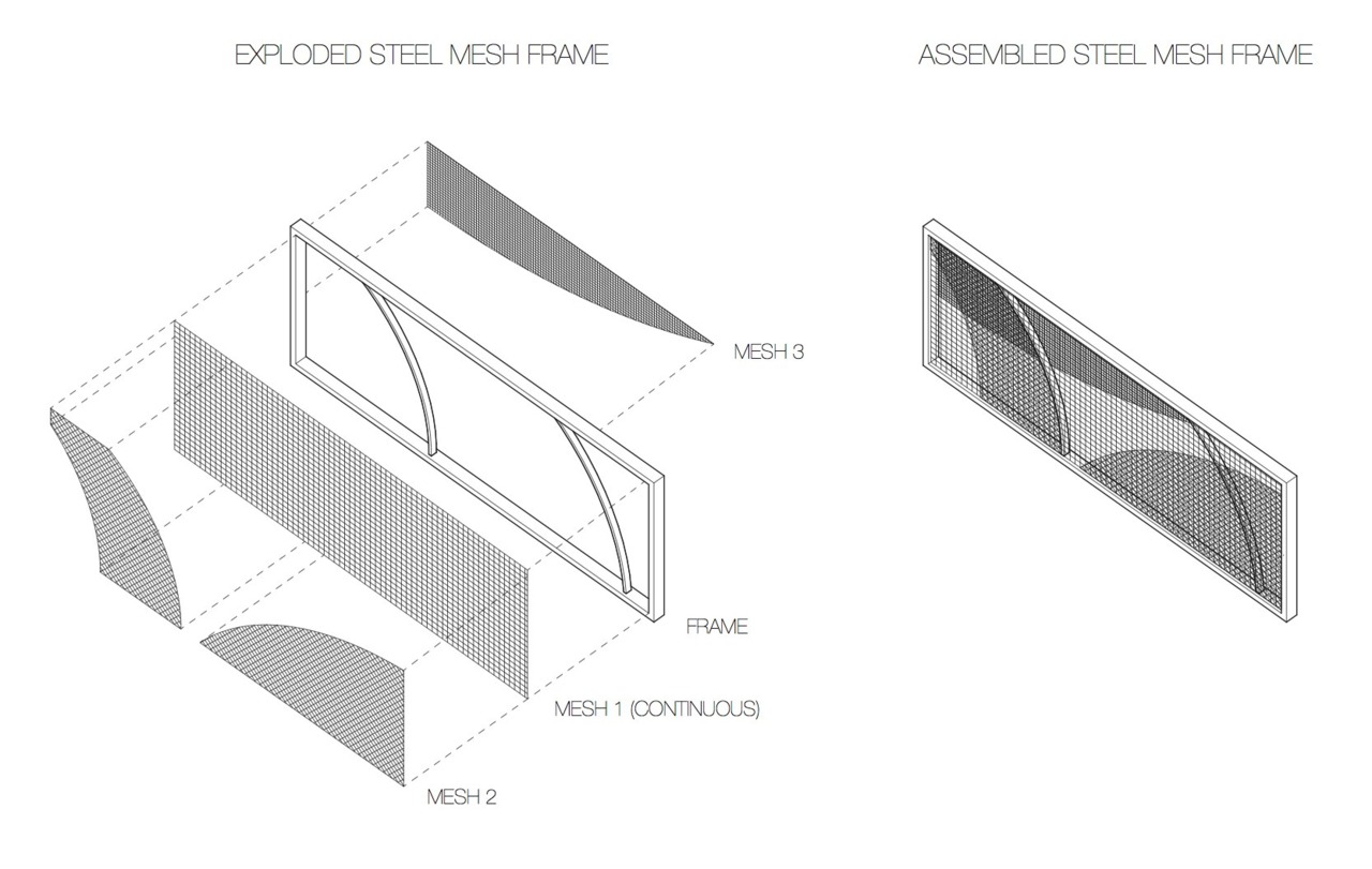 One panel of a steel mesh fence I&#8217;m designing. This shows the different layers for assembly. 