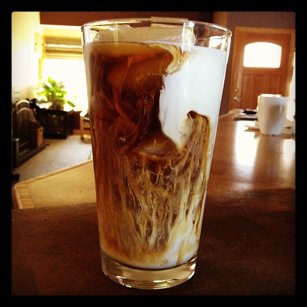I love the look of heavy cream in iced coffee.  (Taken with instagram)