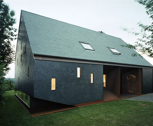 Amazing craftsmanship. Make sure to check the Flickr photos in the last link for all of the shots.
subtilitas:

Pierre Hebbelinck - Maison Delsaute (barn renovation), Beyne-Heusay 2004. Love this detail. More here.