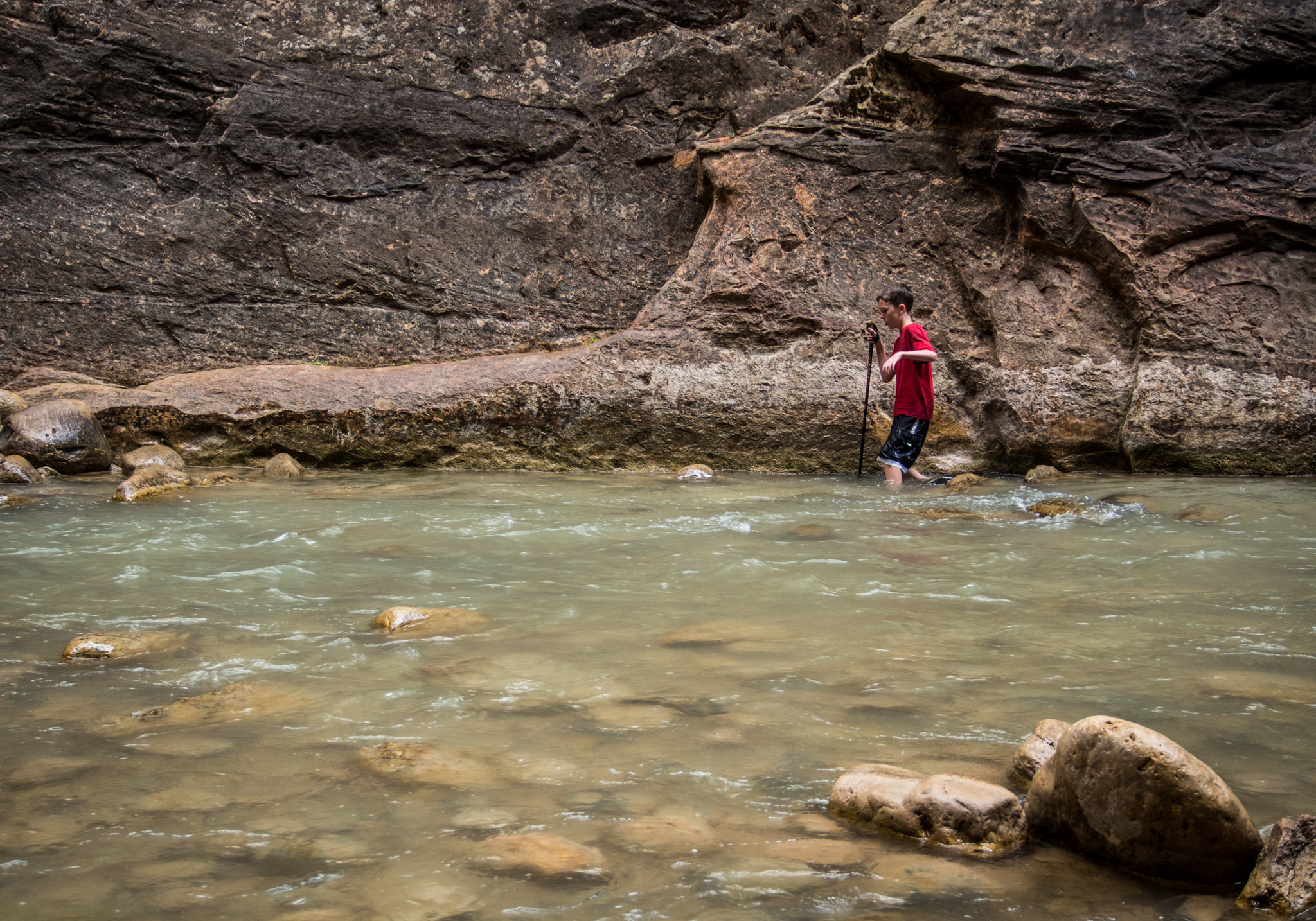 My son navigating the Narrows